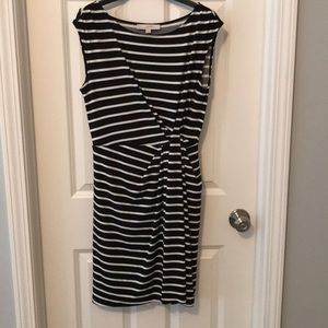 Loft black and white striped faux wrap dress